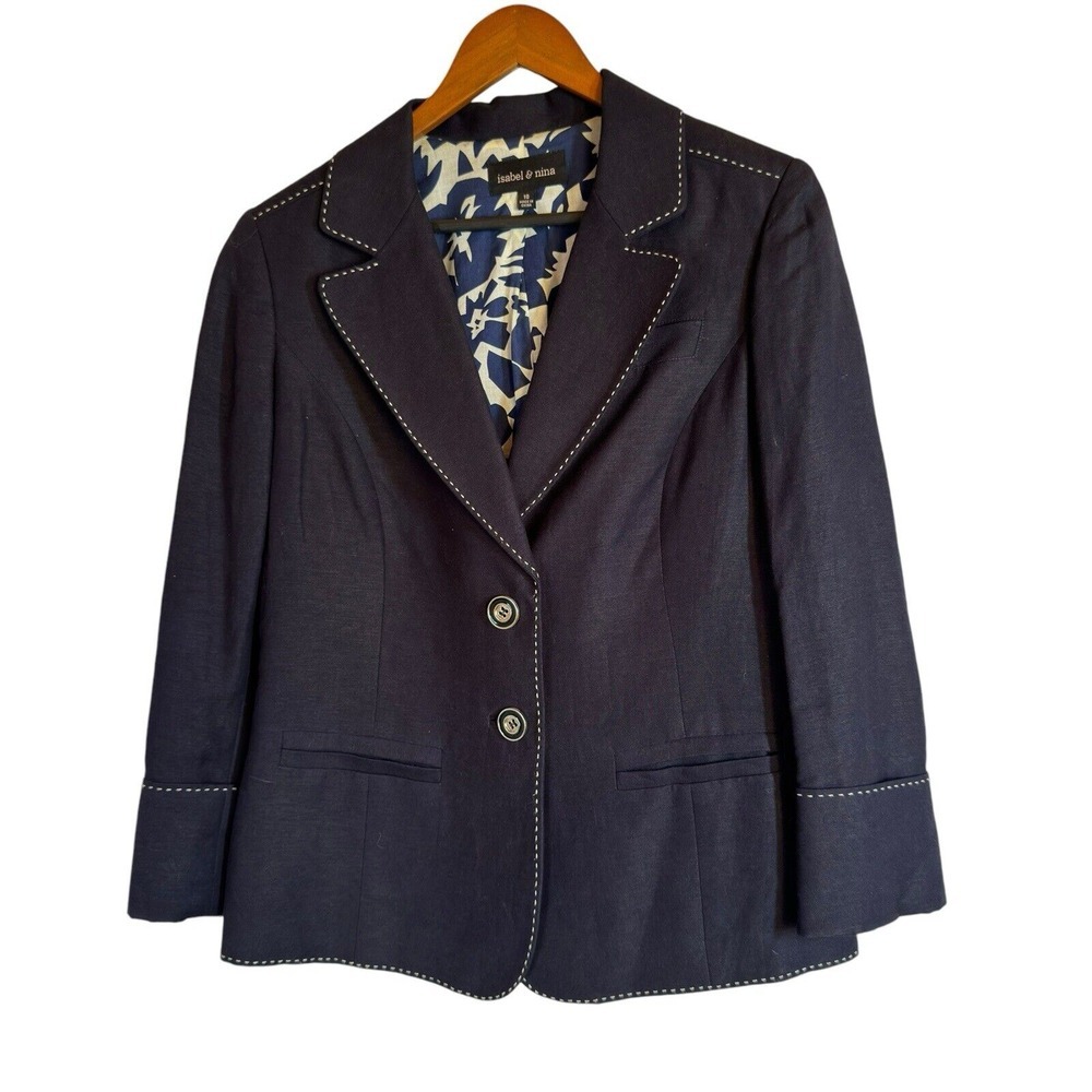 Isabel & Nina Women's Blazer 10 Jacket Black‎ Linen Blend Career Heavy stitch